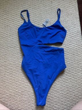 Lulu's Royal Blue One-Shoulder Cutout Swimsuit
